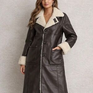 Instant Funk Espresso Brown Leather Shearling jacket coat